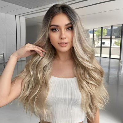 Perruque naturelle longue ondulée blond foncé