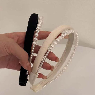 Serre tete pour femme noir beige perles raffinées